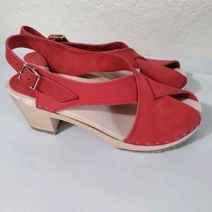 Sandgrens Morocco crossed clog sandals Peep Toe Slingback Wooden Clogs Size 40